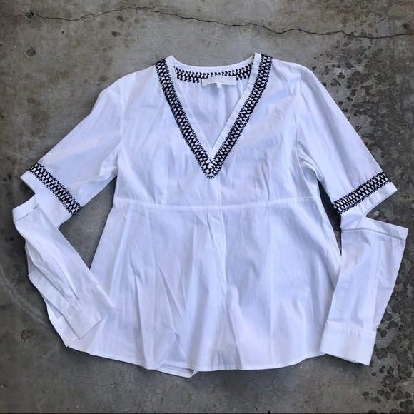 Thakoon Addition Blouse Top White Cotton Embroidered V-Neck Cutouts 2 - Picture 3 of 7